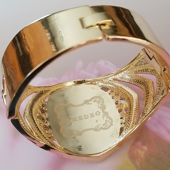 Amedeo Cameo Rhinestone Gold Tone Cuff Bracelet - Picture 3 of 16